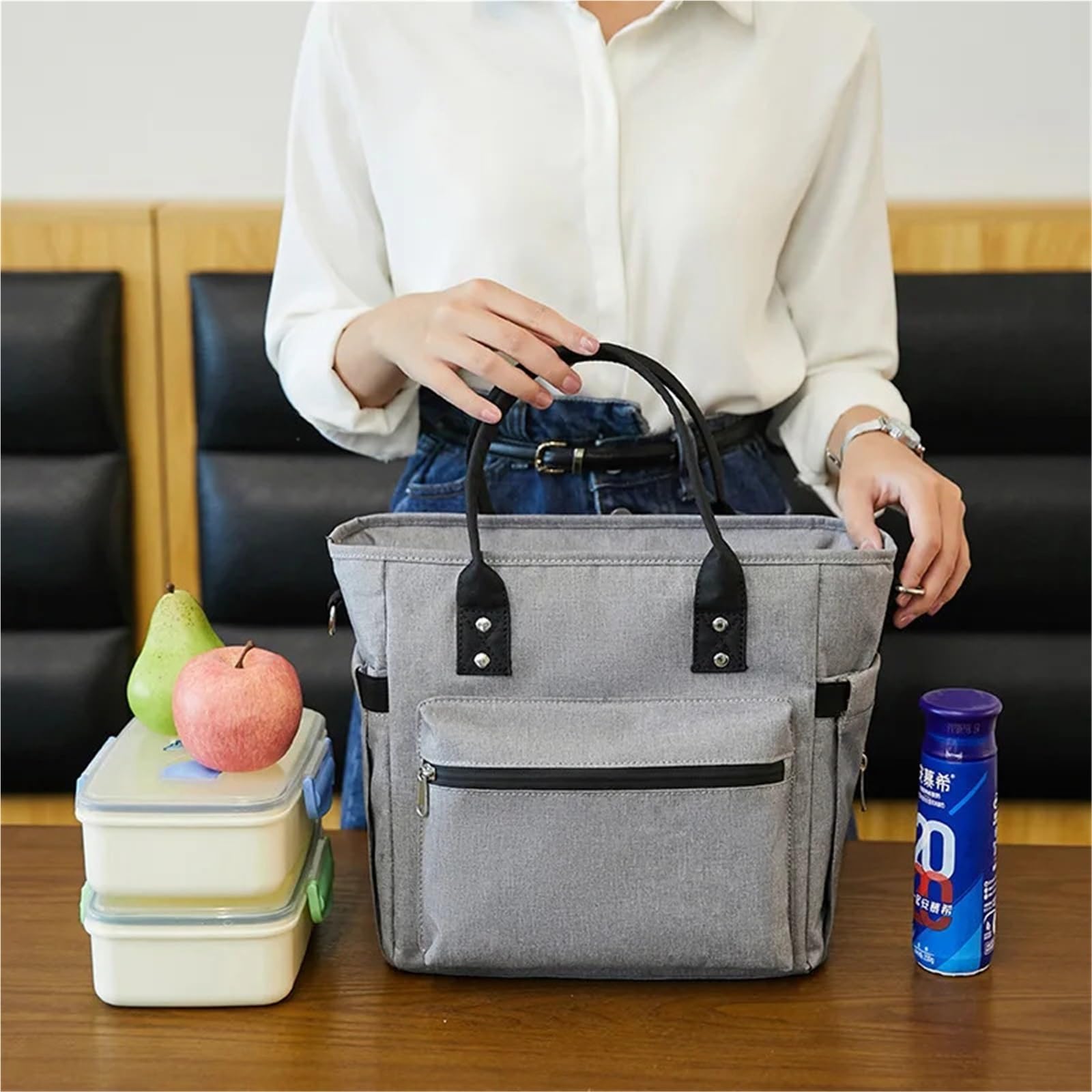 Isolierte, tragbare Crossbody-Lunchtasche, wasserdichtes Oxford-Gewebe, Lebensmittel-Bento-Thermobehälter, Kühltasche Für Mittagessen, Strandpicknick(Blue)