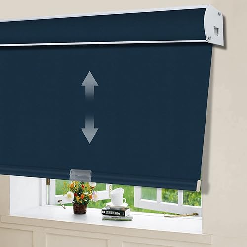 Vista 30 de Yin Yang Persianas opacas con cenefa inalámbrica, cortinas de tela filtrante de luz UV blanca, persianas enrollables con cenefa de metal cubierta