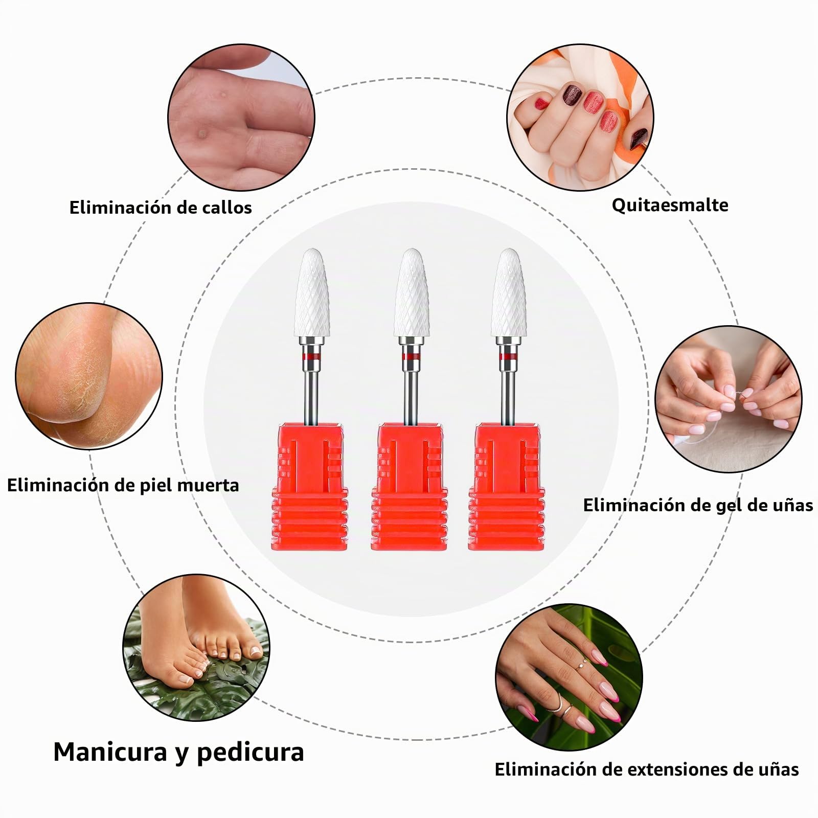Sibba Juego de 3 brocas para uñas acrílicas, carburo, herramienta de extracción de cono de tungsteno, limpiador profesional de cutículas de 3/32 pulgadas rápidamente para manicura, pedicura, salón de
