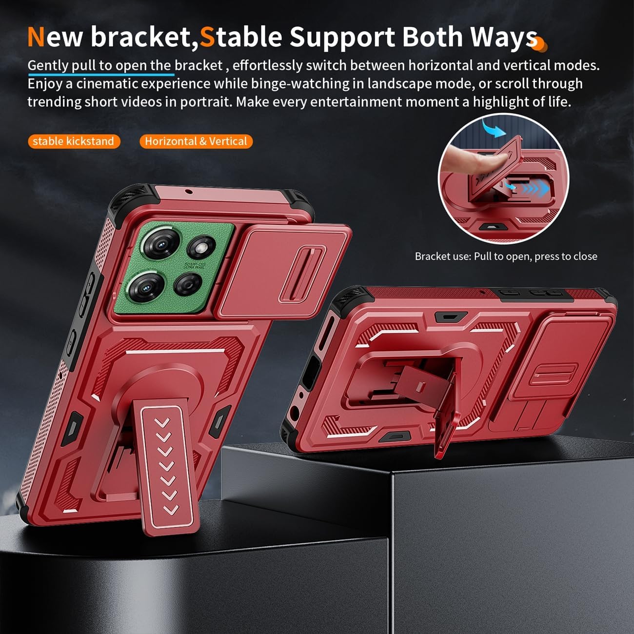 Case for Moto G Power 2026 Case/Moto G Power 2025 5G XT2515-1 Cases with Tempered Glass Screen Protector and Slide Camera Cover, Kickstand Phone Cover for Motorola Moto GPower 5G 2025 Red