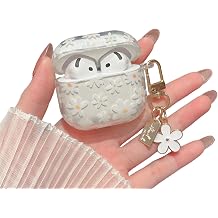 MINSCOSE Compatible with AirPods 4 Clear Case,Cute Flower Pattern Design with Floral Keychain, Soft TPU Protective Shockproof Cover for AirPods 4th Generation for Women Girls-White Flower