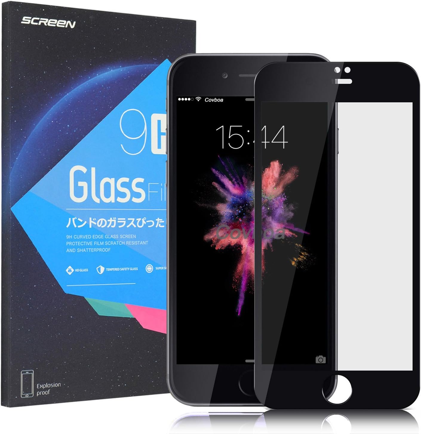 iPhone 7 Plus Screen Protector Glass, Covboa Premium Tempered Glass Screen Protector with [3D Touch Compatible] for Apple iPhone 7 Plus /iPhone 7S Plus (Black)