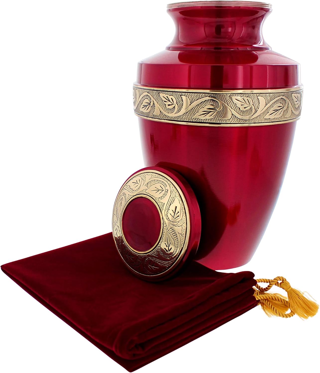 Serenity Red Beautiful Adult Cremation Urn for Human Ashes - A Beautiful Urn to Honor Your Loved One Lost - Set of 4 - with Velvet Bag