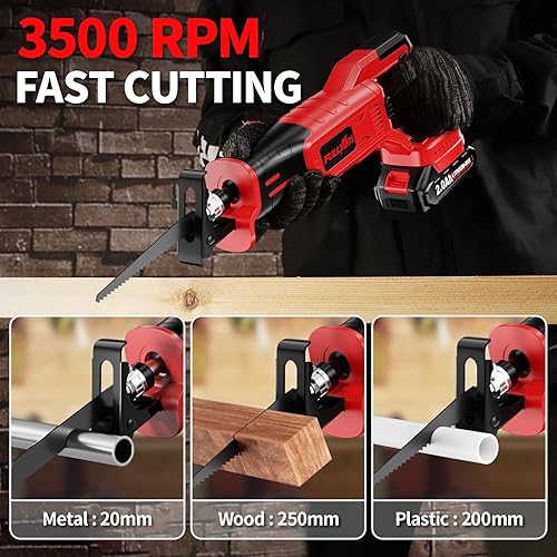 Miniatura 2 de Sierra recíproca inalámbrica, sin escobillas, 0-3500 SPM, sierras inalámbricas con 2 * 2.0 Ah batería y 4 hojas, sierras recíprocas alimentadas por