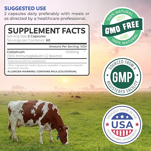 Miniatura 6 de Calostro bovino para mujer  Suplemento de calostro con 1,000 mg por porción e inmunoglobulinas IgG 30% del primer ordeño  Procesado a bajo calor
