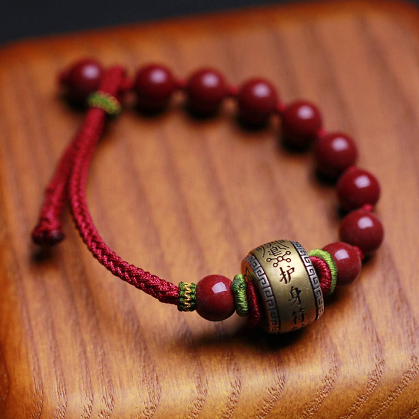 Pulsera Feng Shui Pulsera de Piedra cinabrio Natural Amuleto de Plata esterlina Pulsera de Hilo Rojo Pulsera con Cuentas de Cristal de 8 mm Pulsera Budista Hecha a Mano de la Suerte Talismán para la