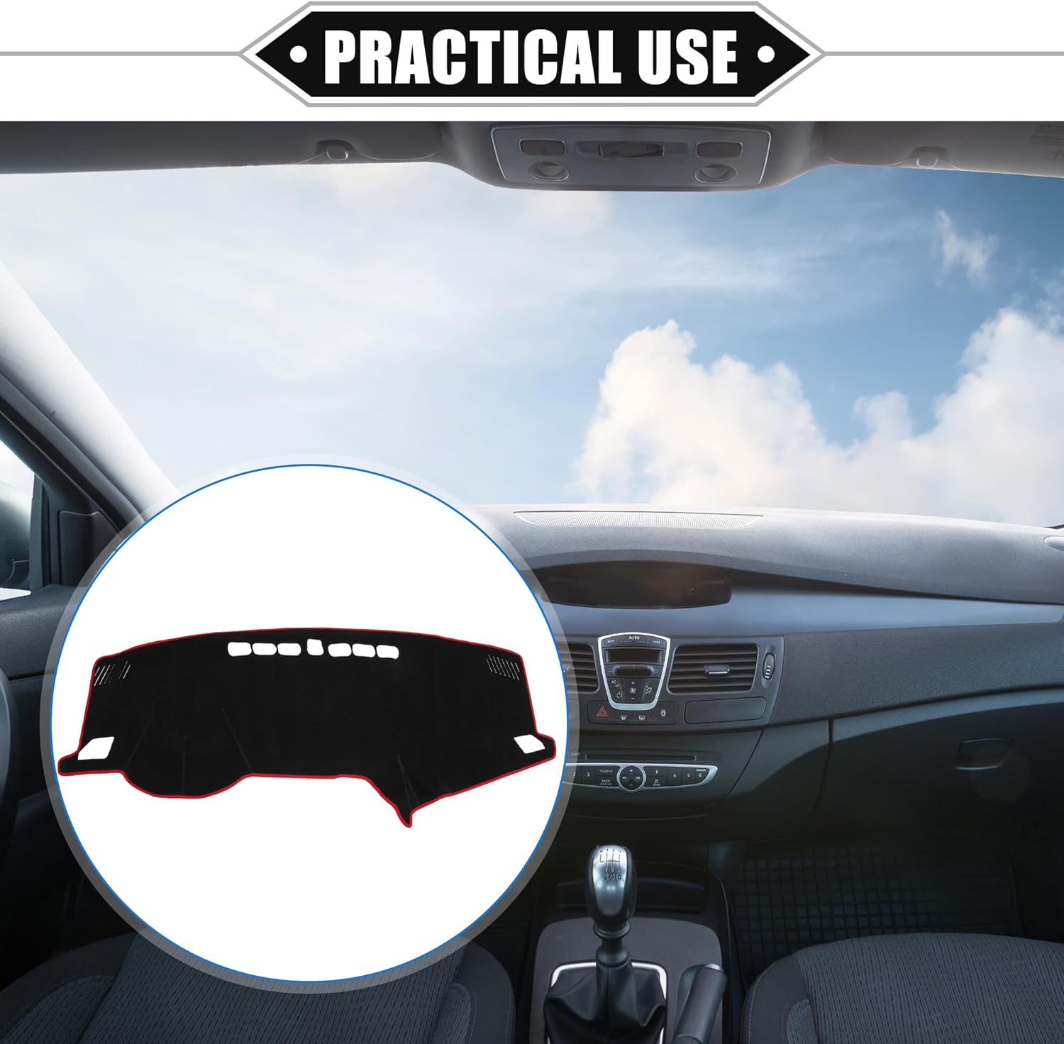 Dashboard Cover Compatible for Hyundai Sonata 2015-2019, Non-Slip Polyester Black Red Dash Cover Mat Dash Board Protector Cover