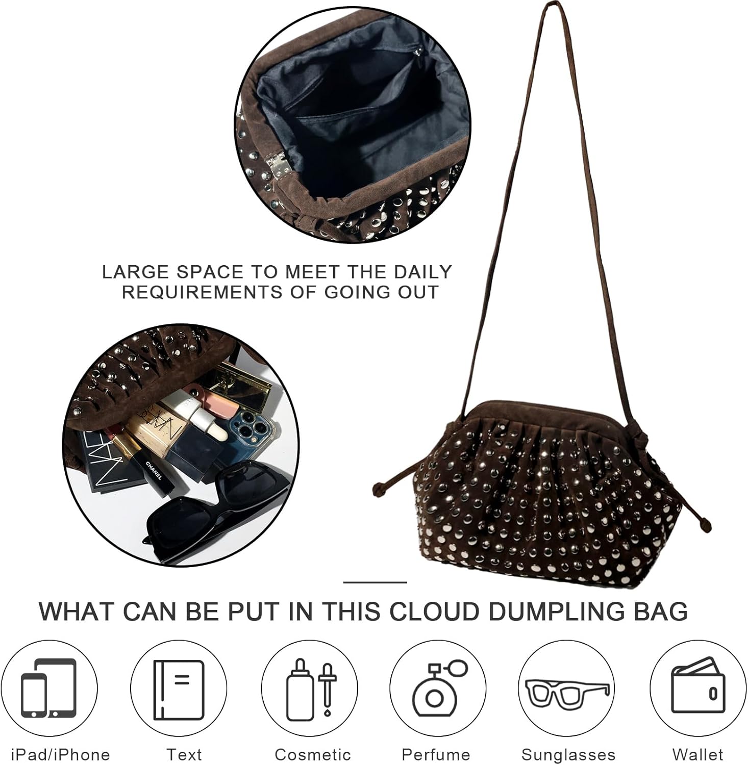 Cloud Dumpling Pouch Clutch Purse Shoulder Handbag Straw Crossbody for Women