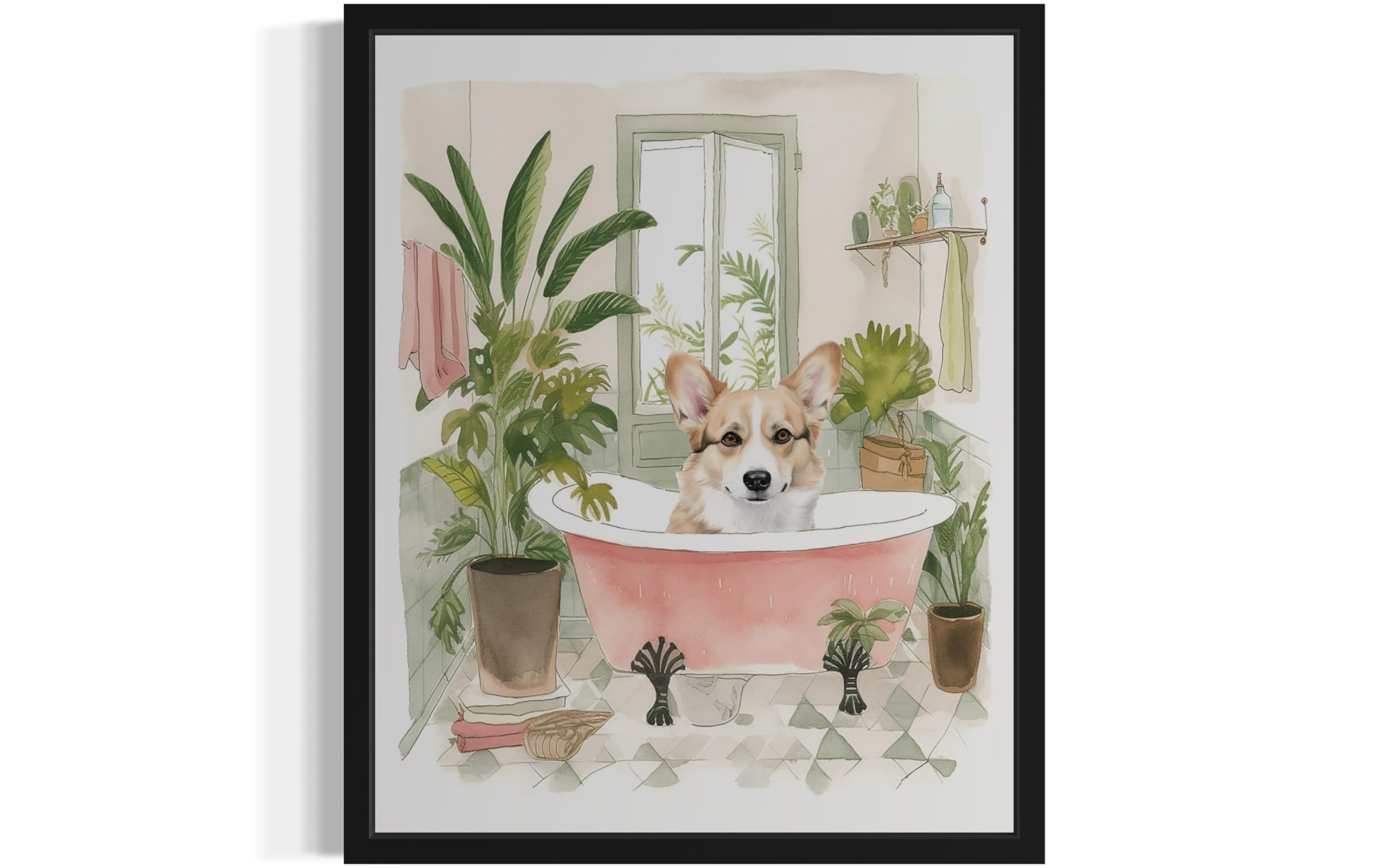 Corgi in Bathtub Wall Art Poster Print, Animal Bathtub Restroom Wall Art Painting for Bathroom Decor Gallery Gallery 30 (Corgi in Bathtub, 14" L x 11"