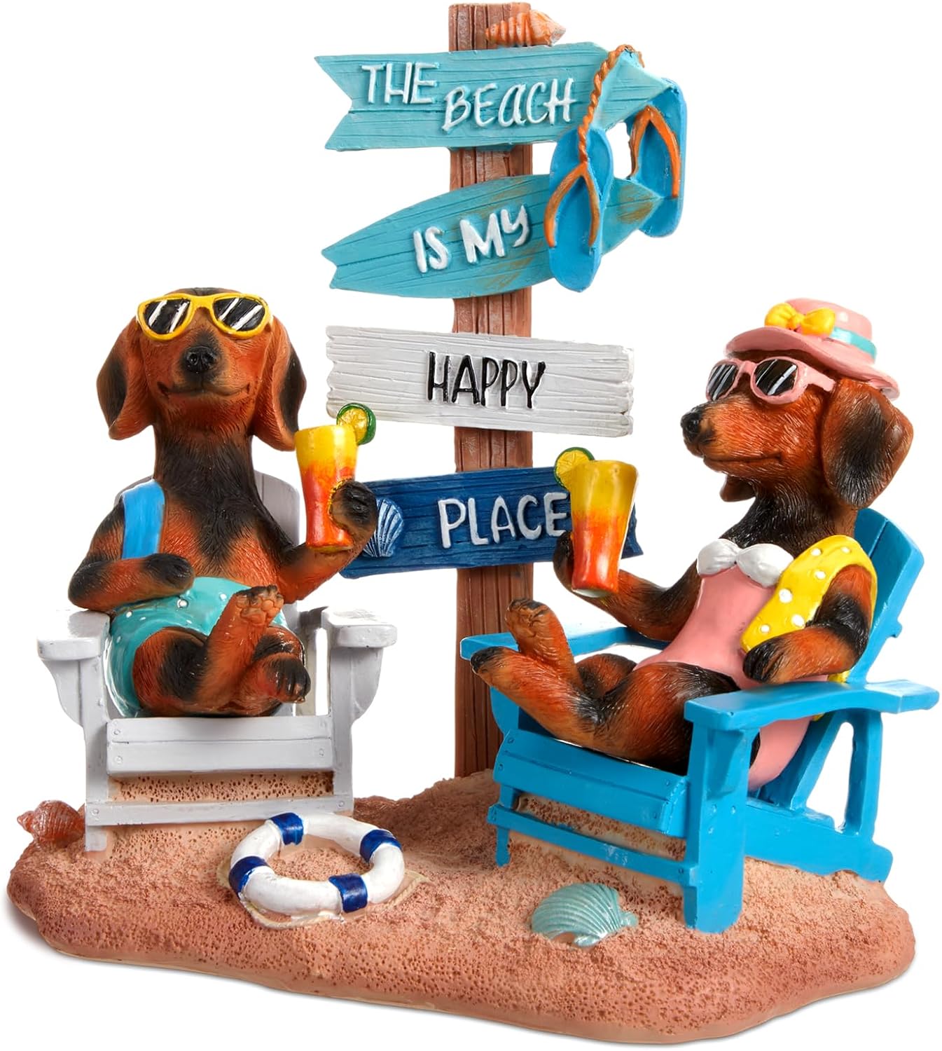 Wonderjune Beach House Decor Coastal Chair Resin with Animal Figurine Signs Ornament for Summer Beach Tropical Table Mantle Tabletop Decoration or Housewarming Birthday Gift 7x7 Inch (Turtle)
