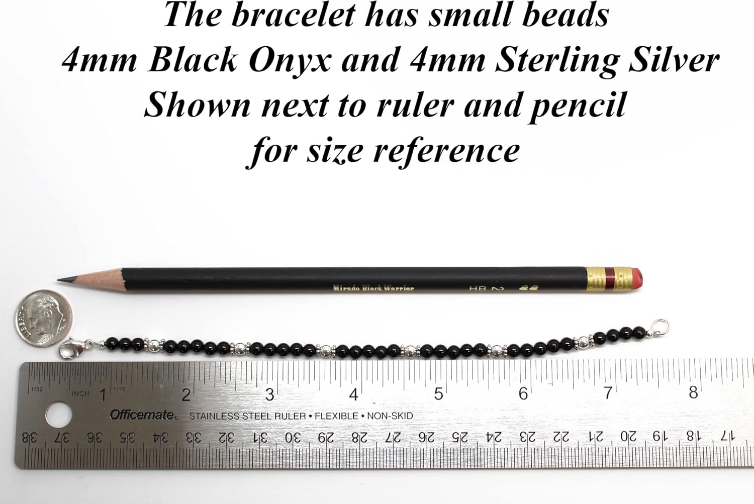 Handmade Black Onyx and Sterling Silver Bead Bracelet, Small 4mm Black and Silver Beaded Bracelet