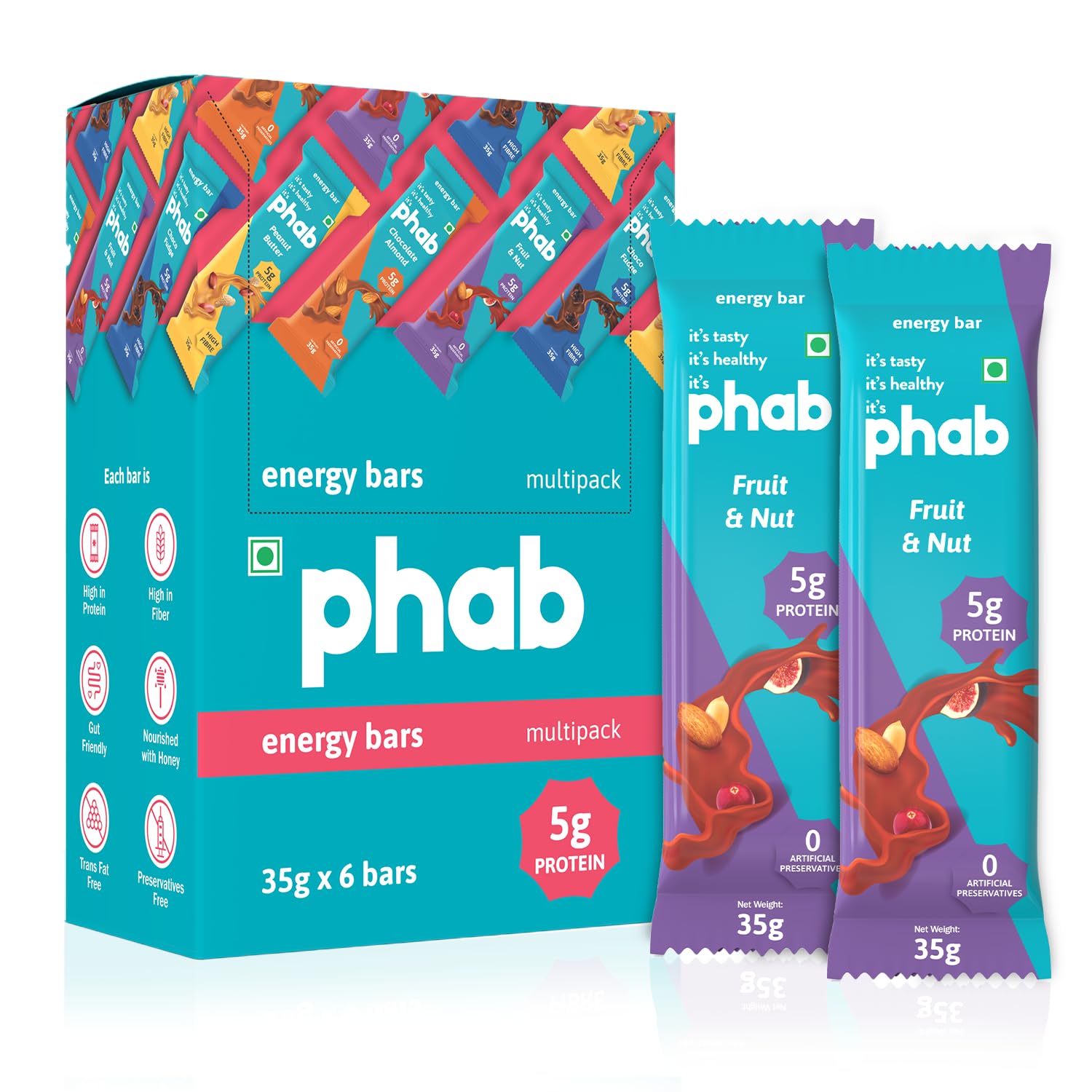 Phab Fruit & Nut 5g Protein Bar | Energy & nutrition | High Fibre & Gut-friendly | Sweetened with Honey,Trans Fat Free & No Preservatives | Loaded With 40% Nuts | Healthy & Tasty (Pack of 6 x 35g) (B084Z35SRD) Amazon Price History, Amazon Price Tracker