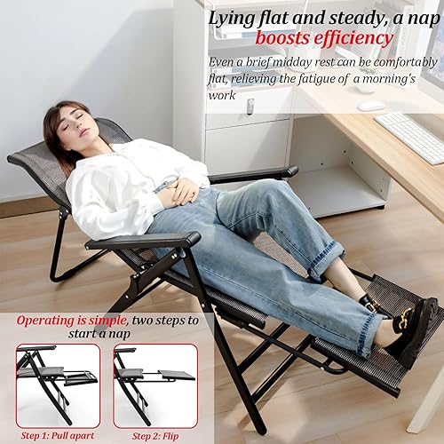 Miniatura 5 de Silla plegable con brazos, silla de patio portátil para uso en exteriores e interiores, silla reclinable ajustable resistente duradera con