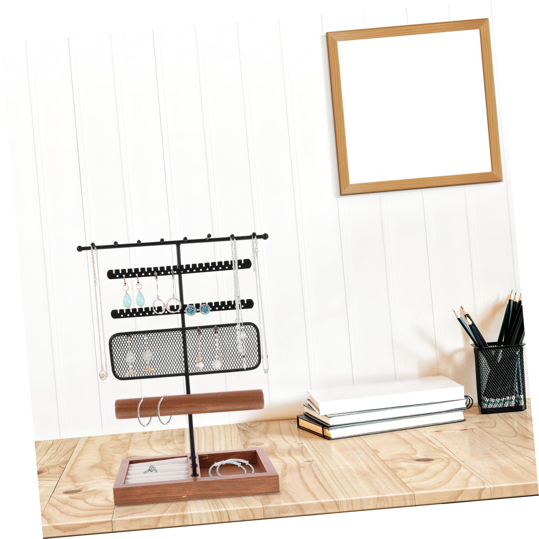 Espositore Gioielli da Tavolo in Ferro e Legno, Supporto per Braccialetti e Orologi, Organizer per Gioielli, per Esposizione e Ordine