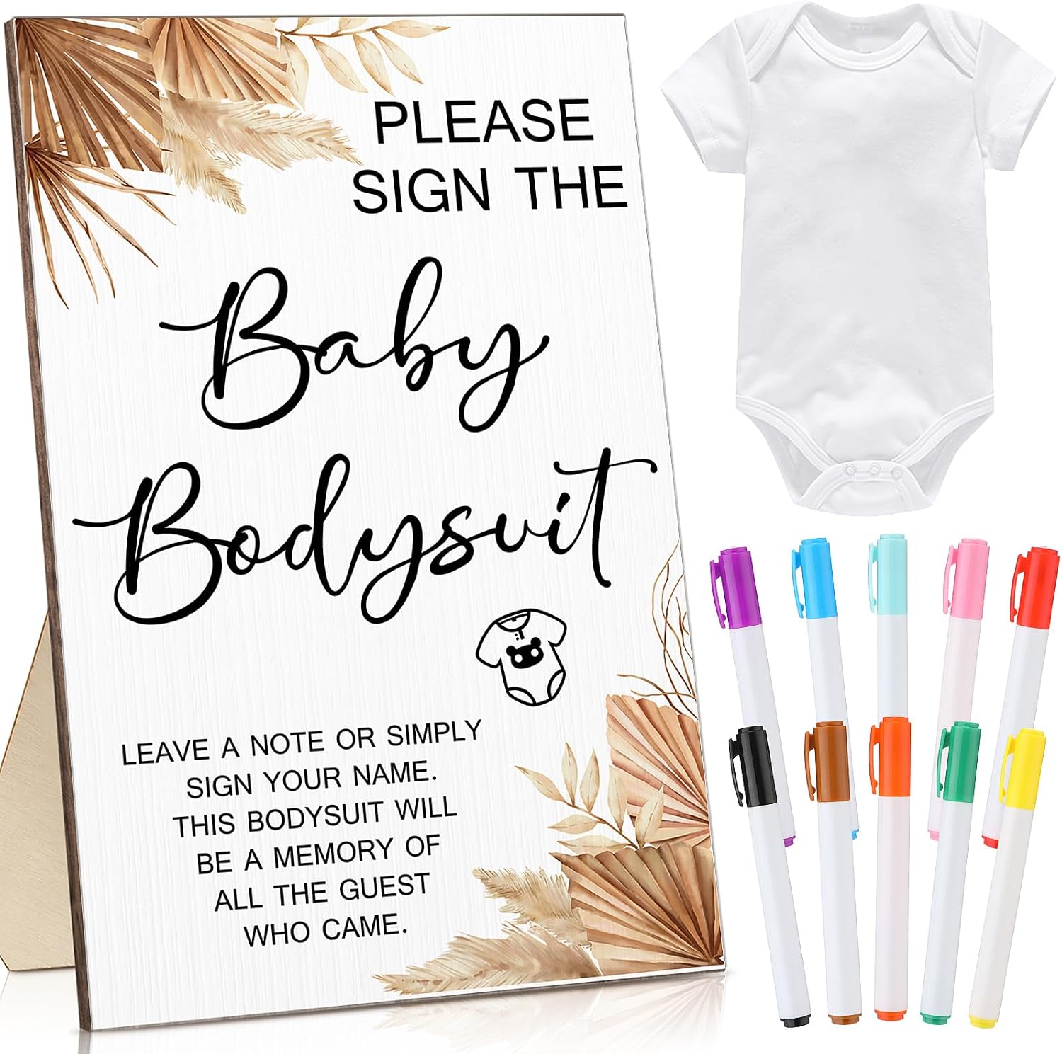 Qunclay 12 Pcs Baby Shower Game Decor Bodysuit Sign Gift,Boho