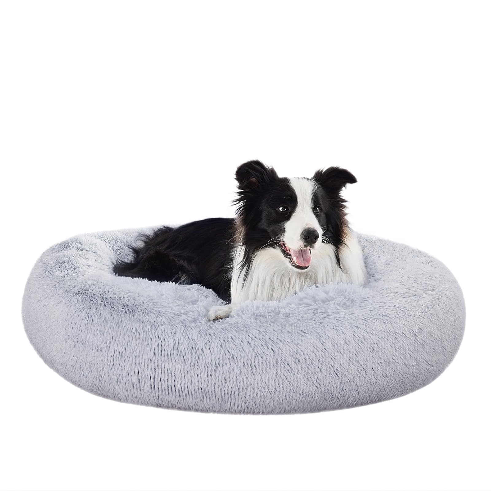 Amazon Basics Weich Haustierbett für Hund, Donut-Kissen, Kunstfell, Maschinenwaschbar, 91 cm, Grau