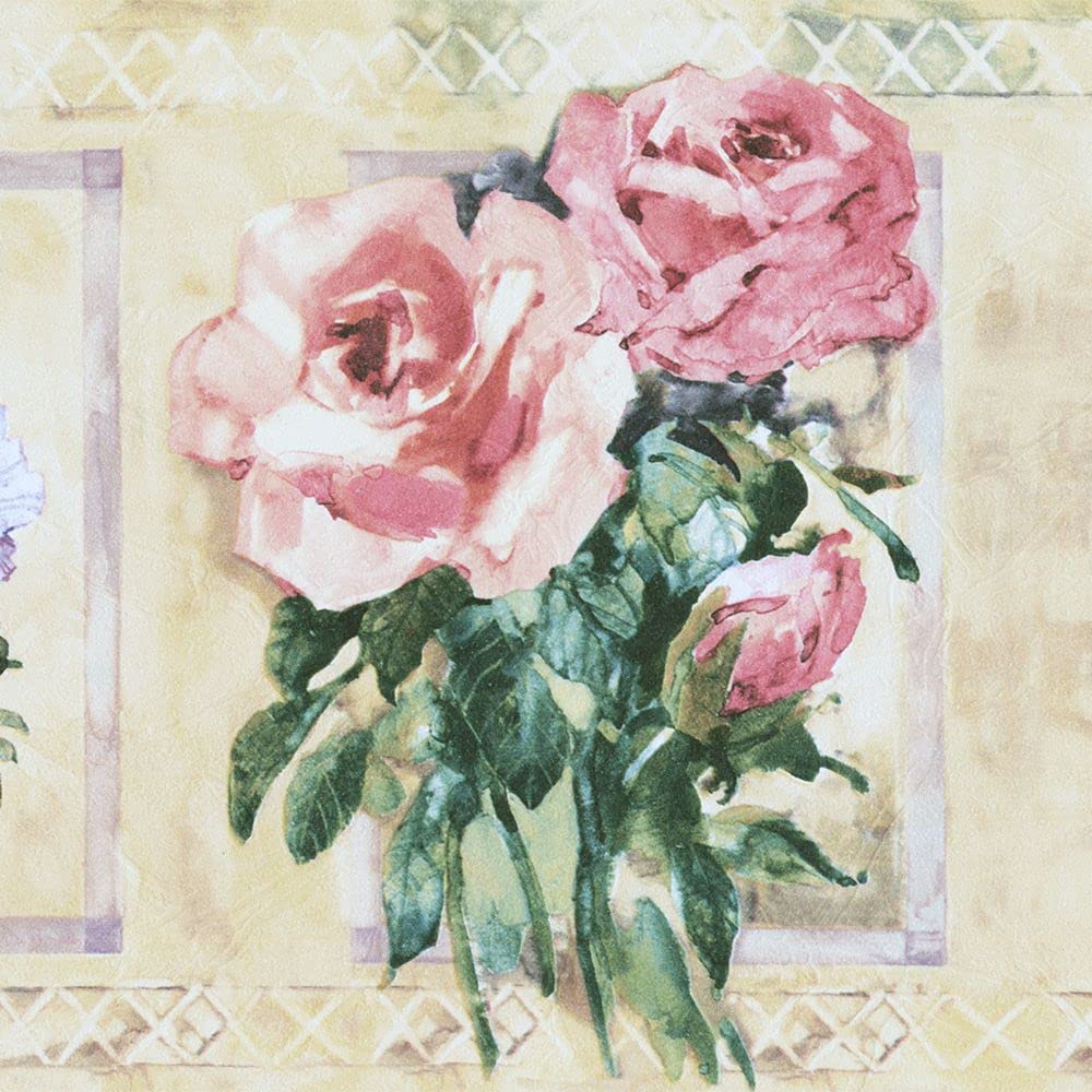Bordure de papier peint floral pour raviver une salle d'eau triste en un clin d'œil