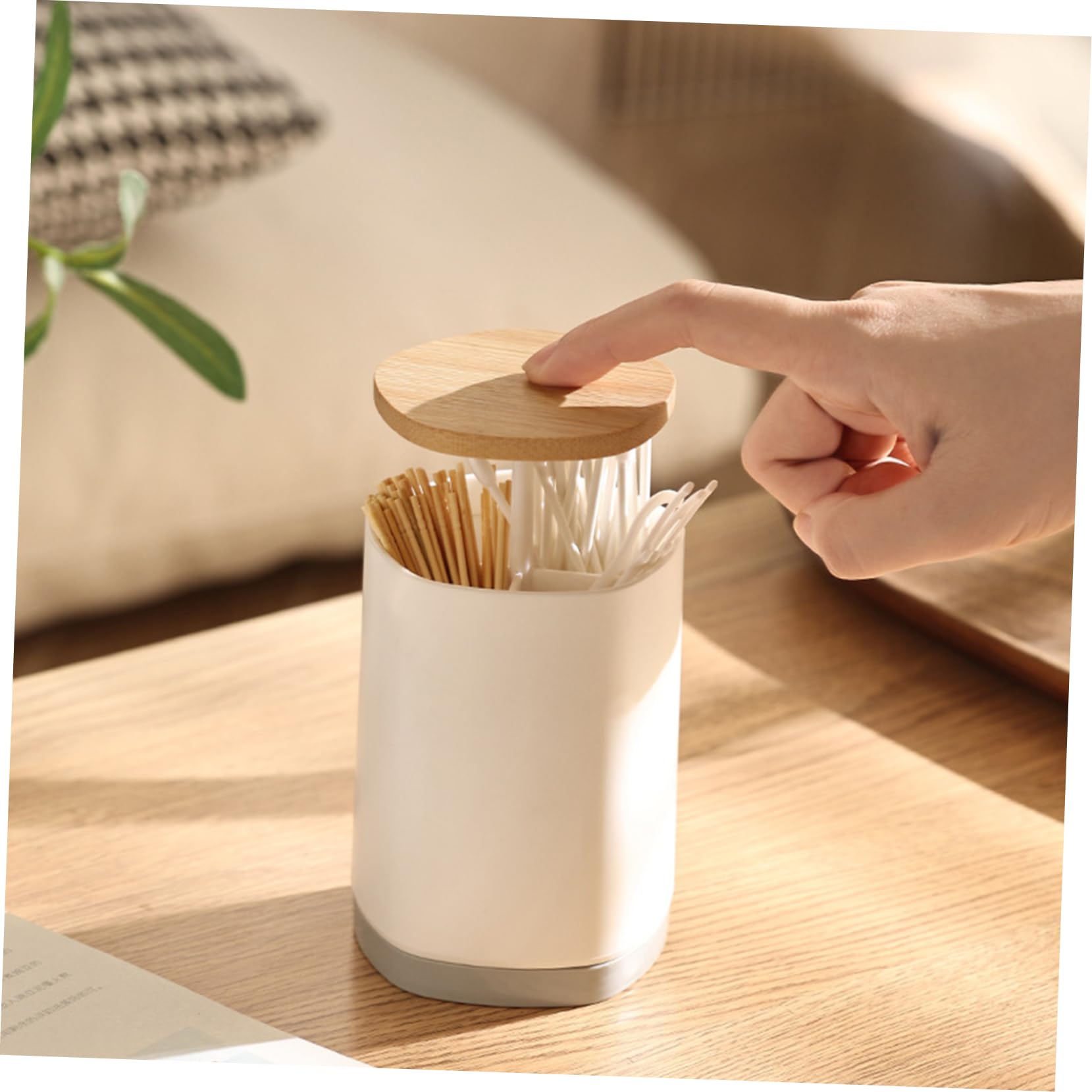 MOLUCKFU Toothpick Holder With Lid Abs Toothpick Dispenser Toothpick Container Press Toothpick Holder
