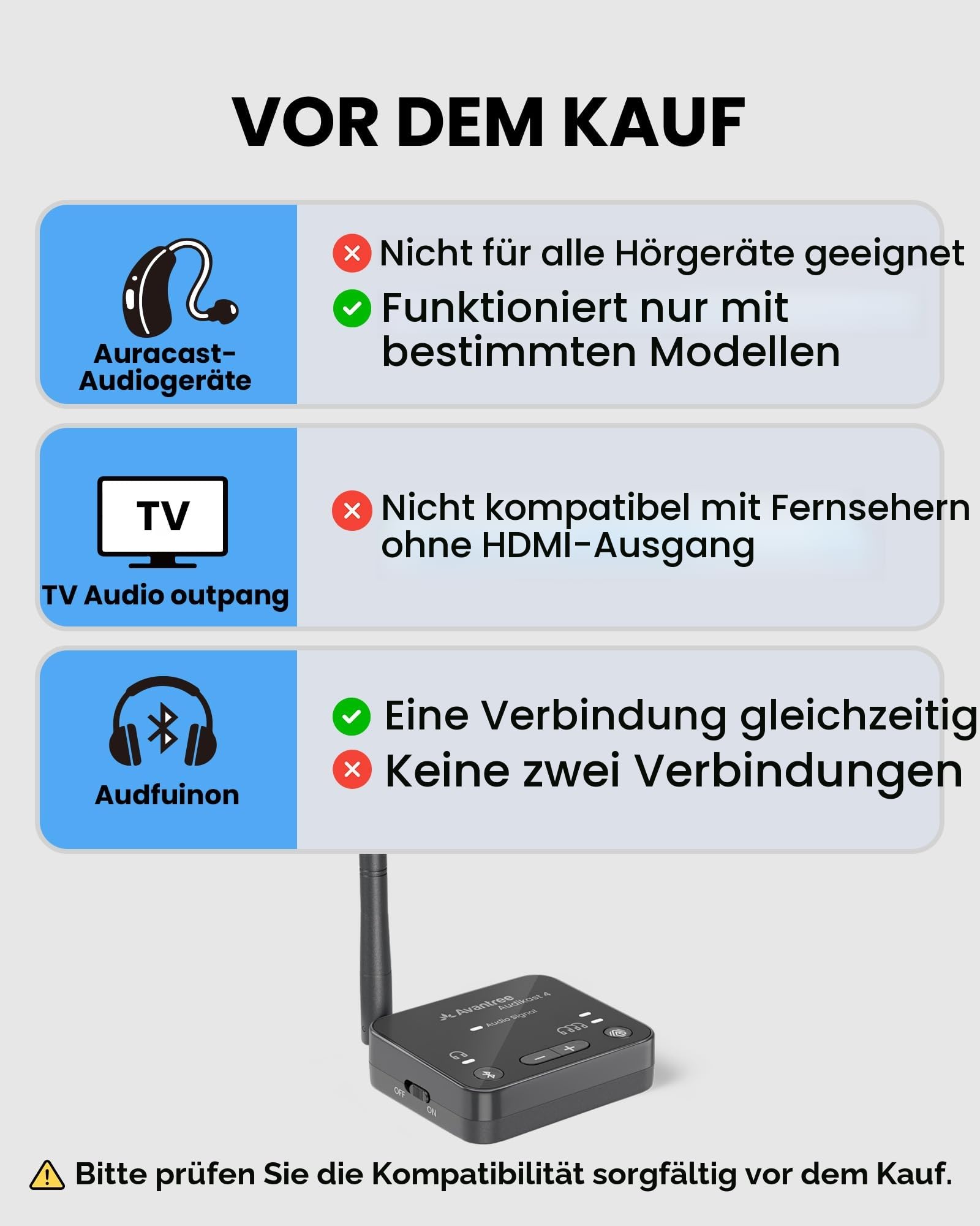 Avantree Audikast 4 – Auracast & Bluetooth 5.4 TV Transmitter, 2 Modi für Kopfhörer & Persönliche Audiogeräte, aptX Adaptive/HD, Optisch & AUX, Firmware-Upgradefähig