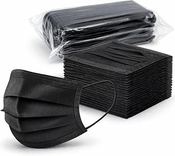 OBD Pack of 100 Disposable Face Masks Breathable Ear Loop Face Coverings Black 3 Layer Comfortable Masks for Daily Use Men Women Travel Work