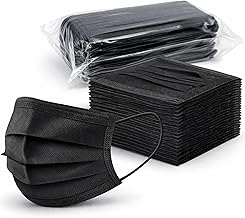 OBD Pack of 100 Disposable Face Masks Breathable Ear Loop Face Coverings Black 3 Layer Comfortable Masks for Daily Use Men Women Travel Work