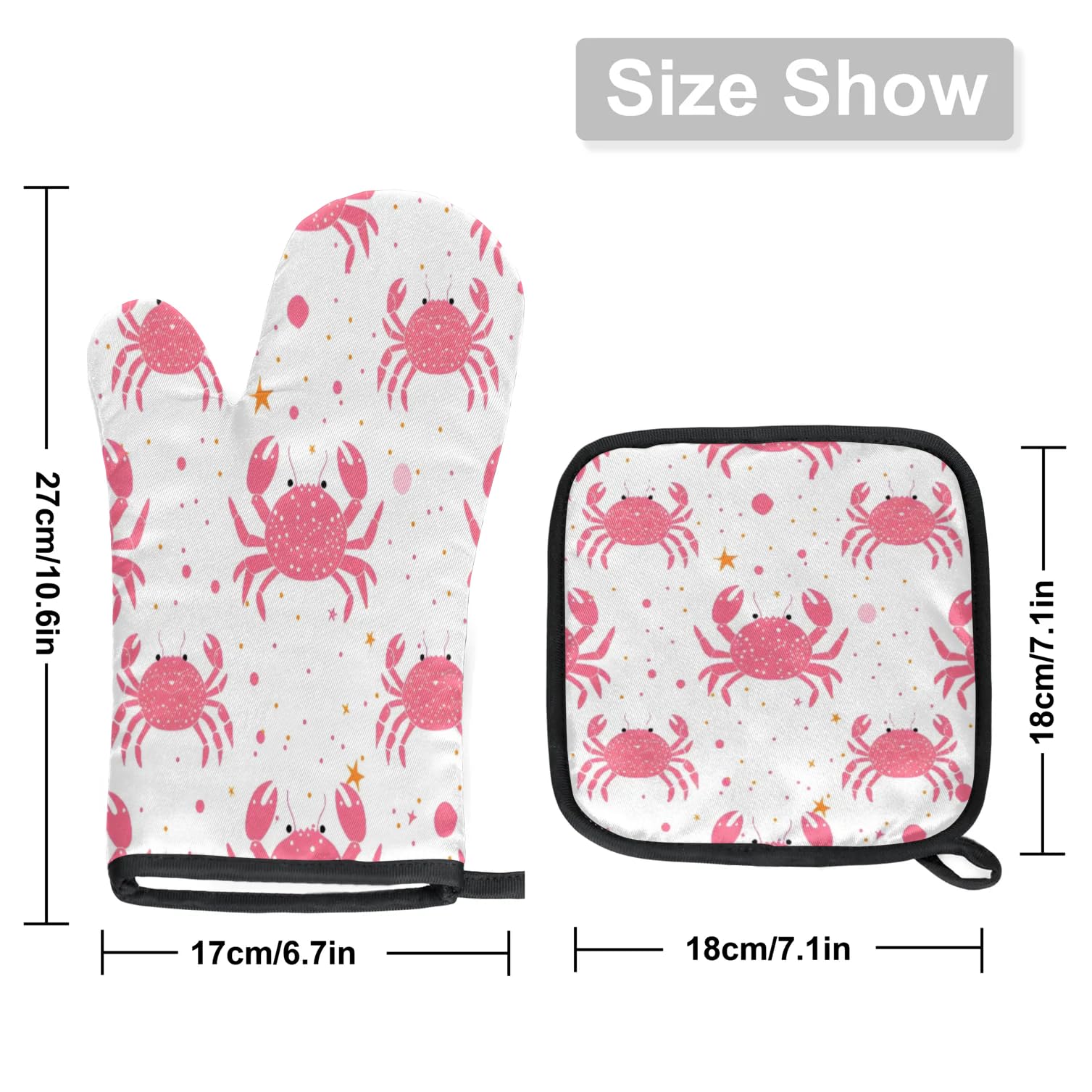 Crabs Watercolor Oven Mitts Kitchen Oven Gloves for Cooking Baking Heat Proof Lining Cotton Kitchen Potholder Mittens Pot Holders Hot Pads for Chef Women Men