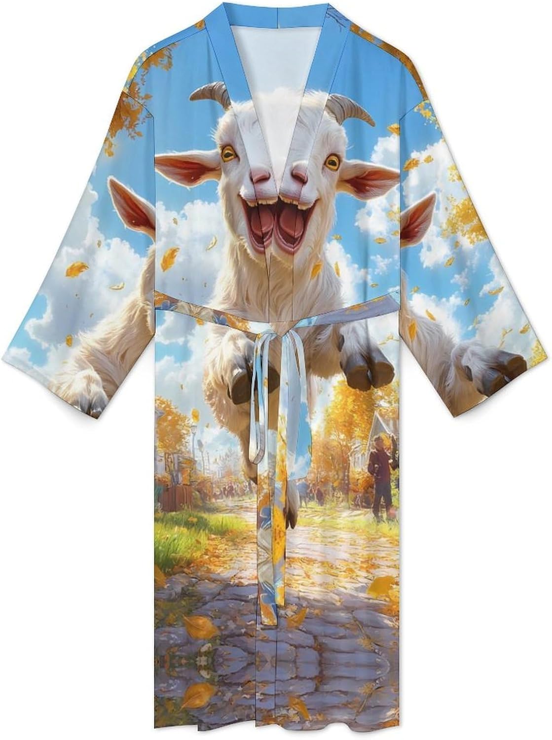 Funny Jump Goat Mens Robe Long Bathrobe for Women Bath Robes Lightweight Soft Printed Sleepwear