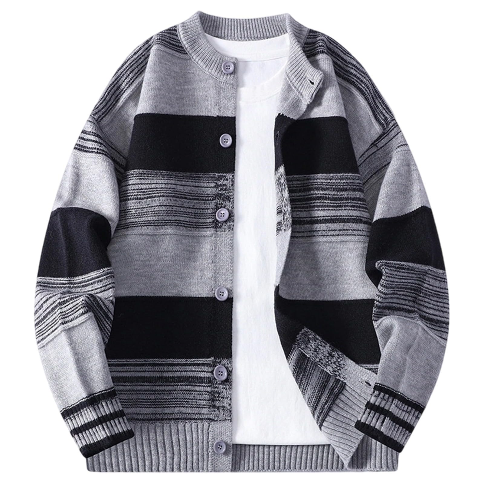Genérico Cardigan Hombre Lana, Chaqueta Punto Hombre con Botones Corte Regular Cárdigan De Punto Color Liso Holgado Casual Punto Grueso para Exterior El Ocio