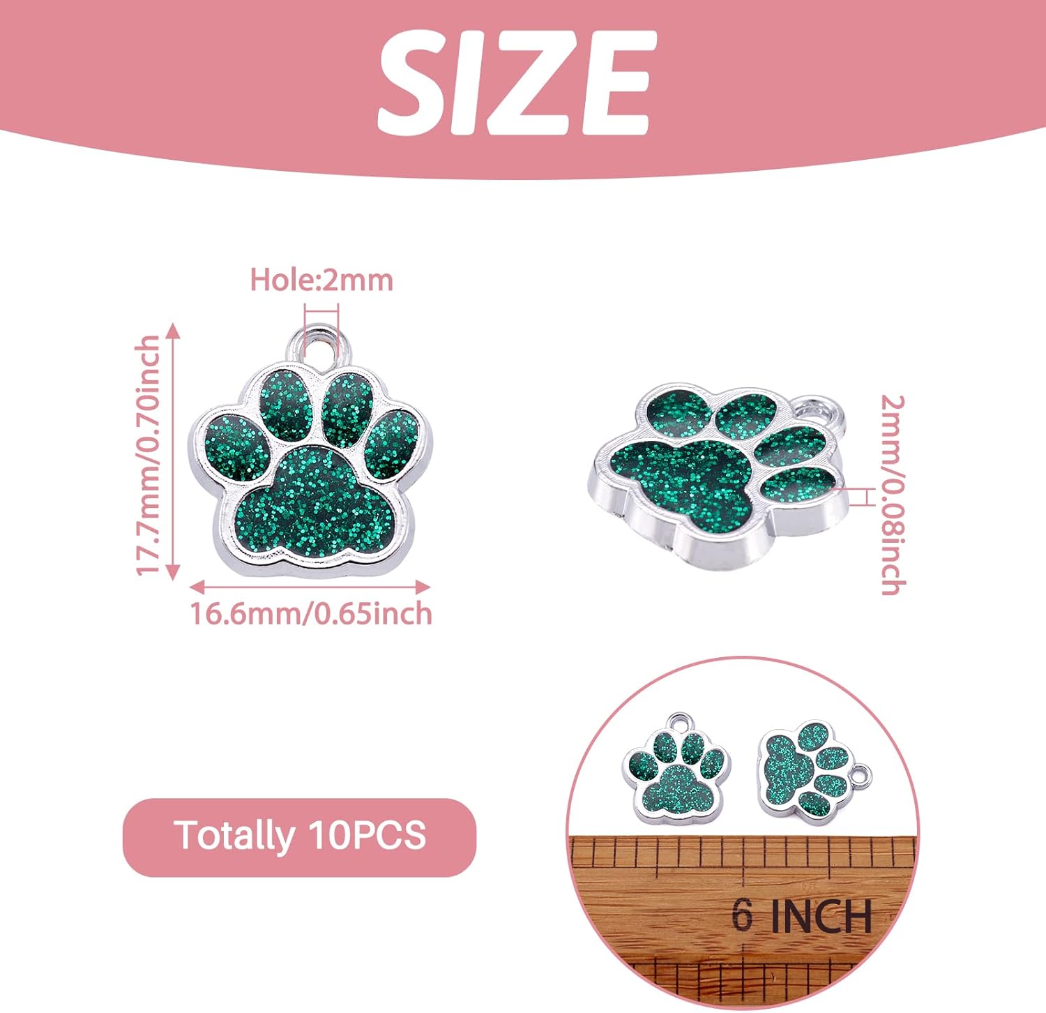 Elecrelive 30Pcs Animal Paw Print Charms Dog Footprint Pendants Glitter Enamel Charms Cat Puppy Paw Pendants for DIY Jewelry Making Necklace Bracelet (Dark Green) - Image 5