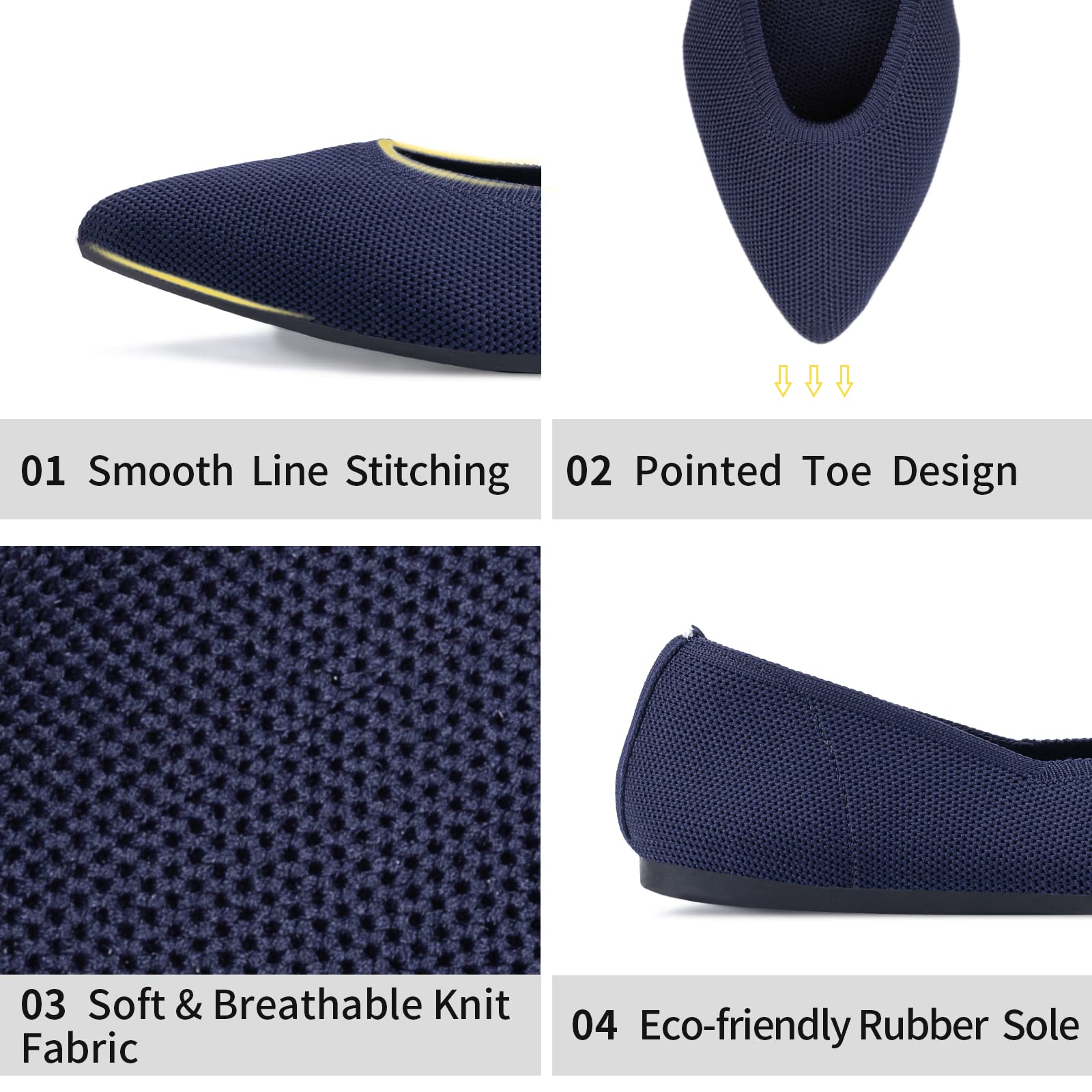 Frank Mully Frauen Spitze Zehe Ballett flach Strickkleid Schuhe Low Wedge Flache Schuhe Komfort Slip On Flats Schuhe für Frau Klassische Schuhe