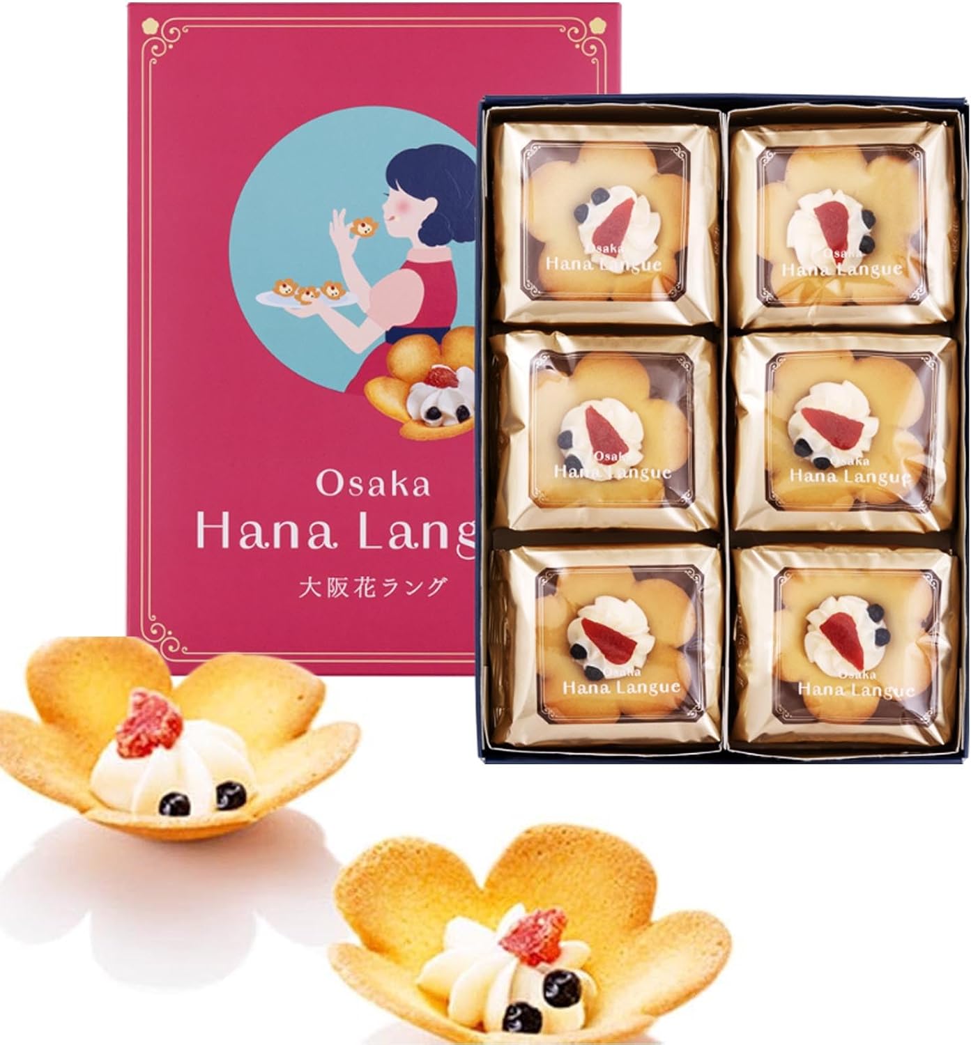 大阪 あみだ池大黒 大阪花ラング 6個入 手提げ袋付 包装済 ラングドシャ クッキー 手土産 お菓子 お土産 ギフト クール便