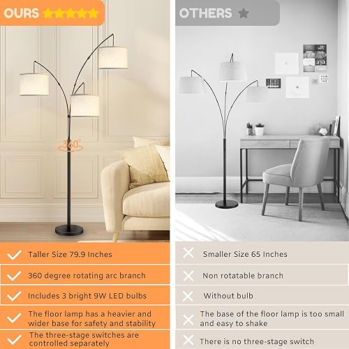 Miniatura 2 de Lámparas de pie de arco para sala de estar, moderna lámpara de pie de mediados de siglo con base pesada para dormitorio oficina, lámpara de pie