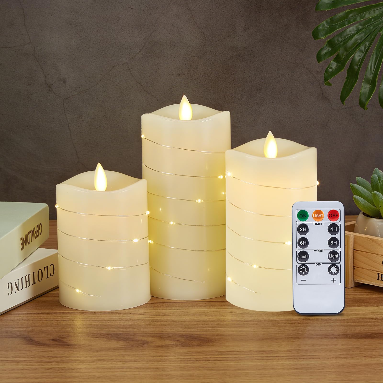 IMAGE Echte Wachs-Kerzen flammenlos mit Fernbedienung - Flackernde LED-Kerzen in 3 Größen (3x4/5