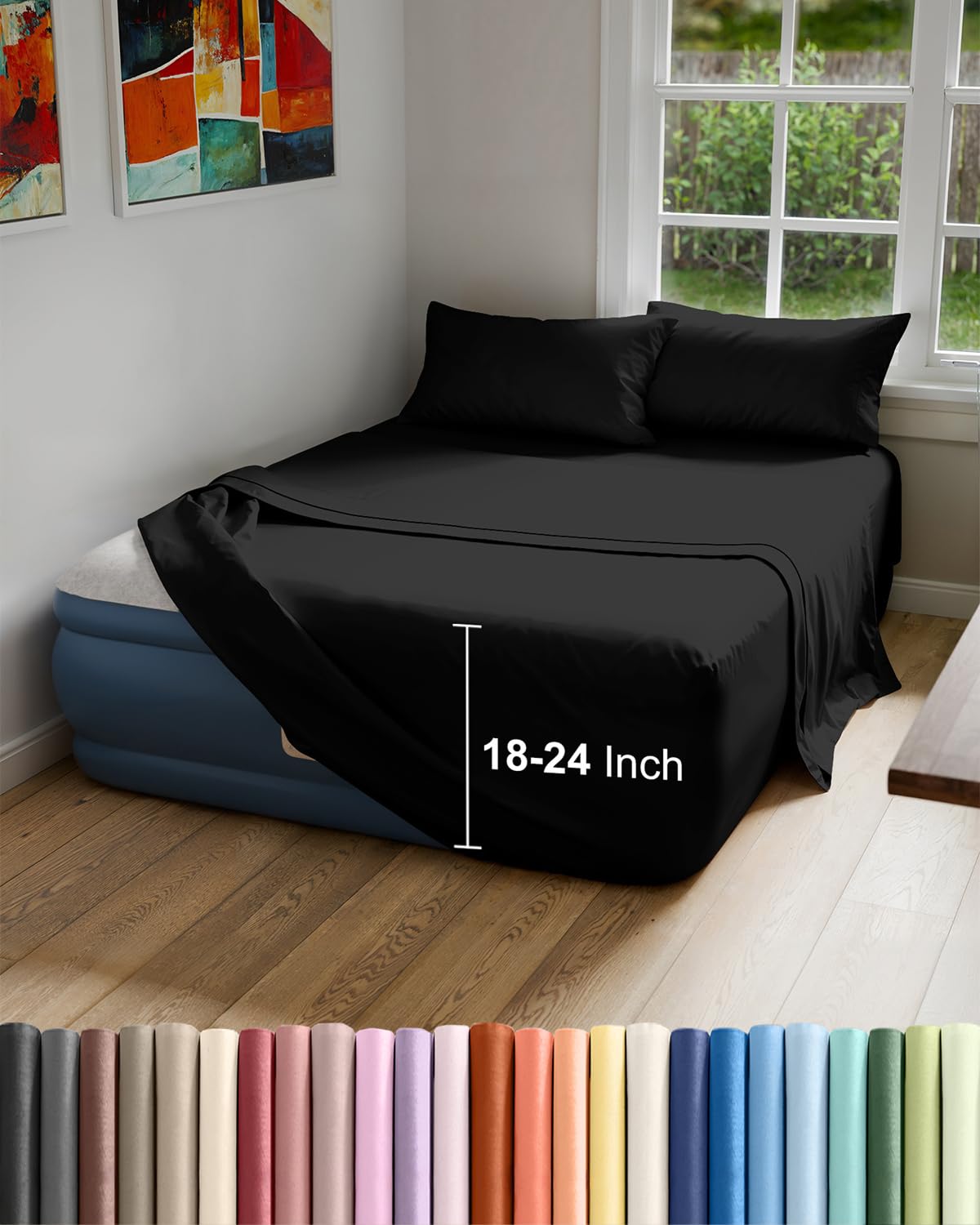 Air Mattress Sheet Set for Queen Size - 4 Piece Breathable Cooling Sheets w Extra Deep Pockets -