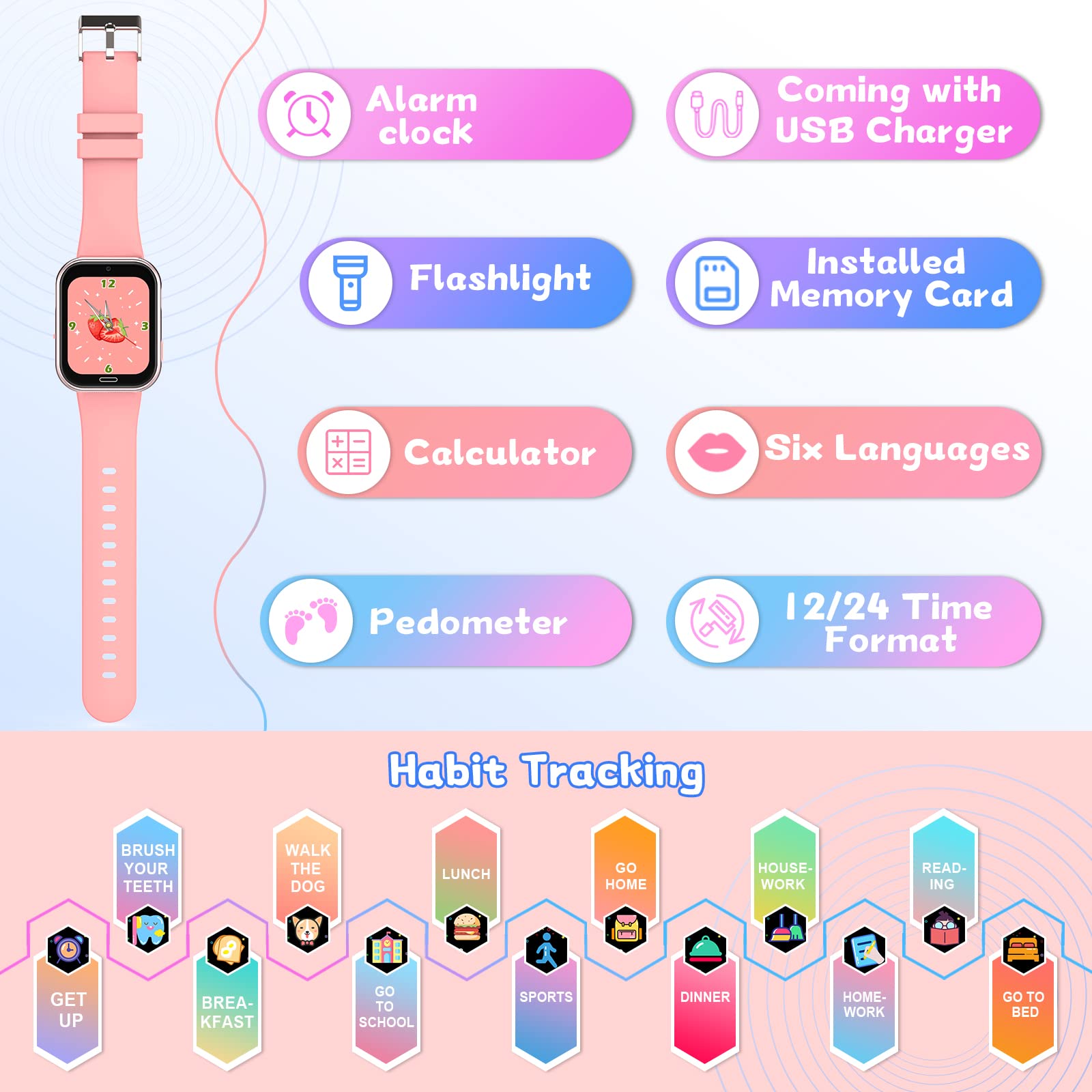 Lylica Reloj Inteligente Niños - Smartwatch Niño para y Niña con Podómetro, 19 Juegos, Llamadas, SOS, Música, Linterna, Juguetes para niños de 3-12 años Navidad Cumpleaños Regalo (Rosa)