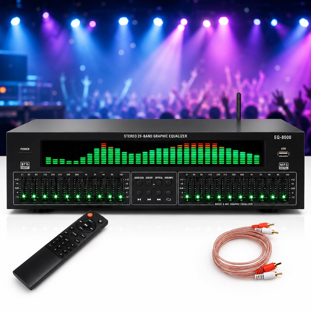 TsoLay Home Audio Equalizer, Professional 31-Band Digital Equalizer with Noise Reduction, Dynamic Spectrum Display, 12 Rhythm Patterns&Dedicated Remote Control for Stage Concert Recording Studio