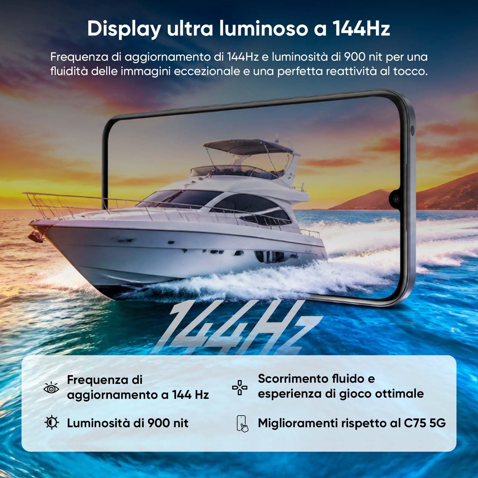 realme C100 5G Smartphone 128GB ROM, Batteria Titan 6600mAh e Ricarica Rapida 45W, Telefono Cellulare con 144Hz Ultra Brillante, Android 16 Cellulari Resistenza agli Urti Militare, Ricarica Inverso