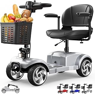 Seniorenmobil 4 Rad Klappbar Elektromobil für Senioren und Erwachsene 20AH Akku Elektrischer Rollator 32km Reichweite Elektroroller mit Sitz und Korb Elektro Scooter bis 150kg für Reisen, Silber