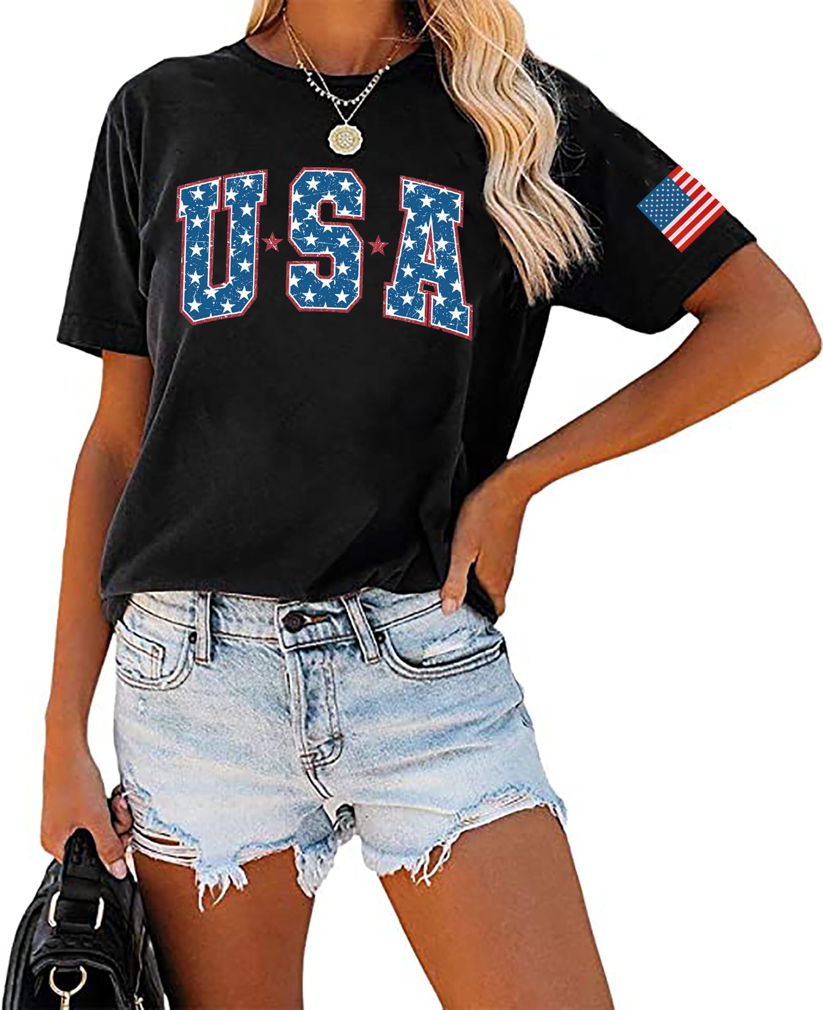 USA Flag Tee Shirt Women 4th of July Gift T Shirt Casual Short Sleeve American Proud T-Shirt Tops
