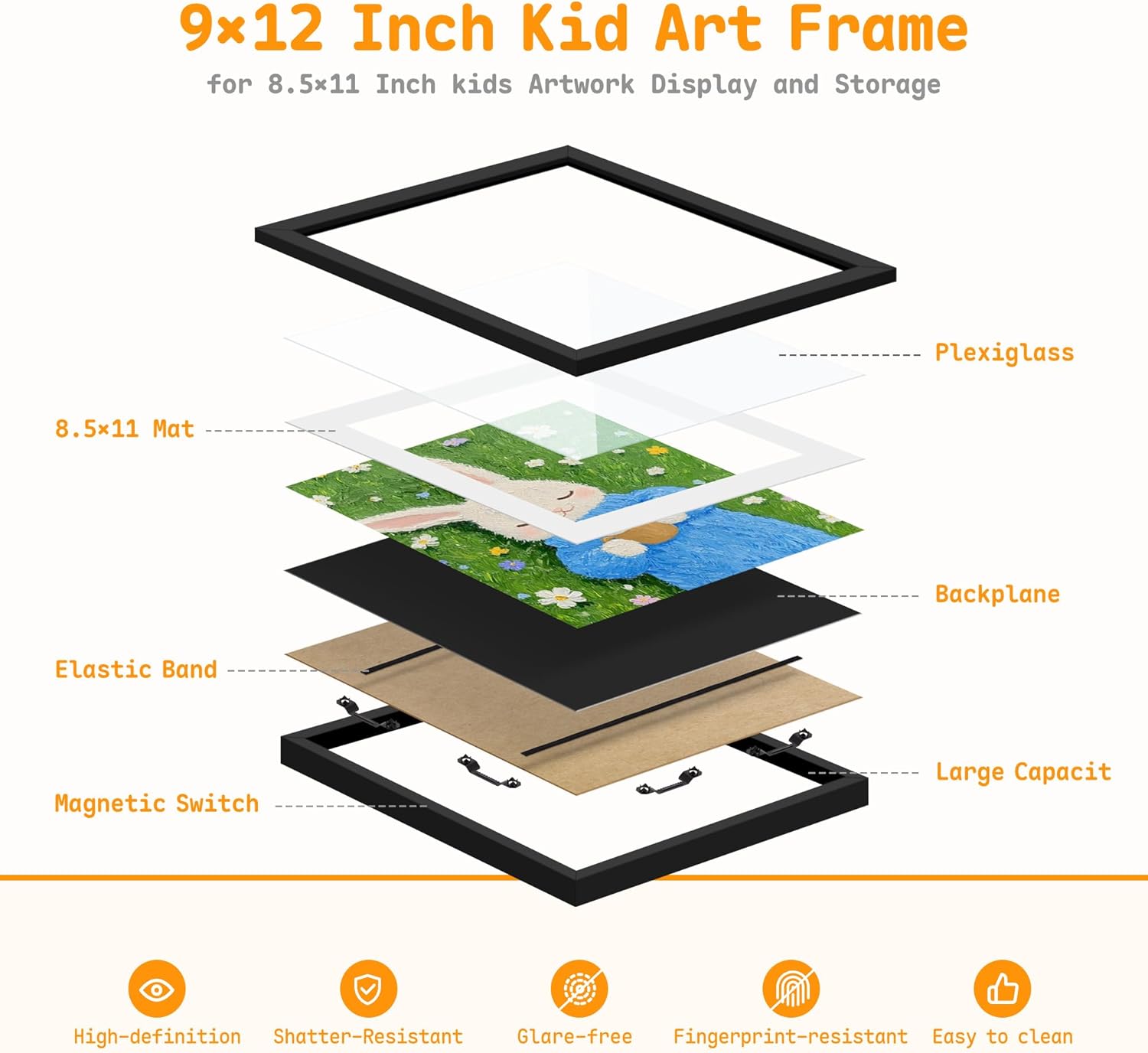 2 Pack Kids Artwork Frames Changeable 8.5 x 11 Inch Children Art Projects Children Art Frames Front Opening Picture Display Frame Holds 150 Drawings for Craft Storage, Room Decor, Portfolio, Black