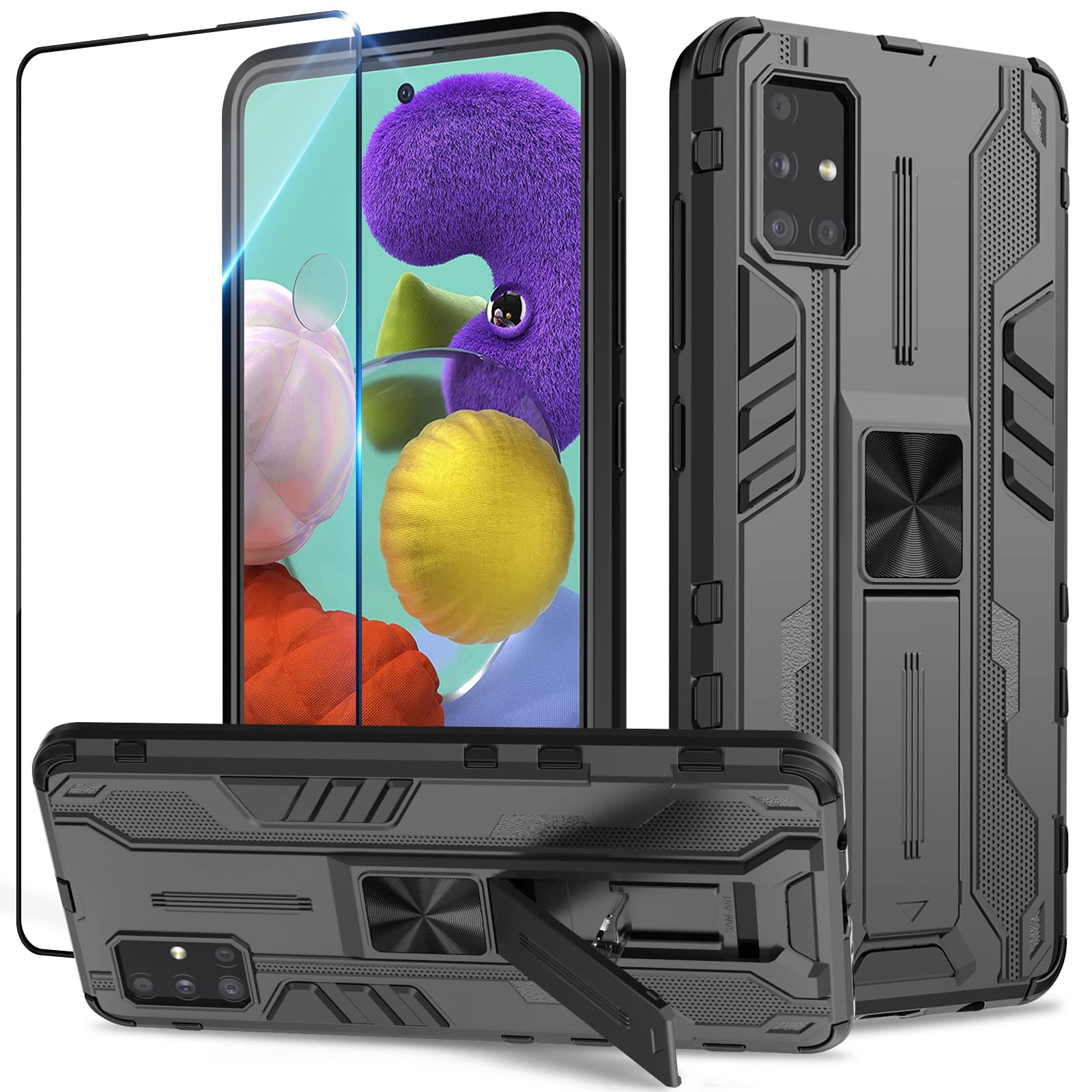 Funda para Samsung Galaxy A13 4G con Cristal Templado Protector Pantalla, Carcasa Antigolpes con Soporte anular metálico, Case Protectora de Grado Militar, Negro — view 84