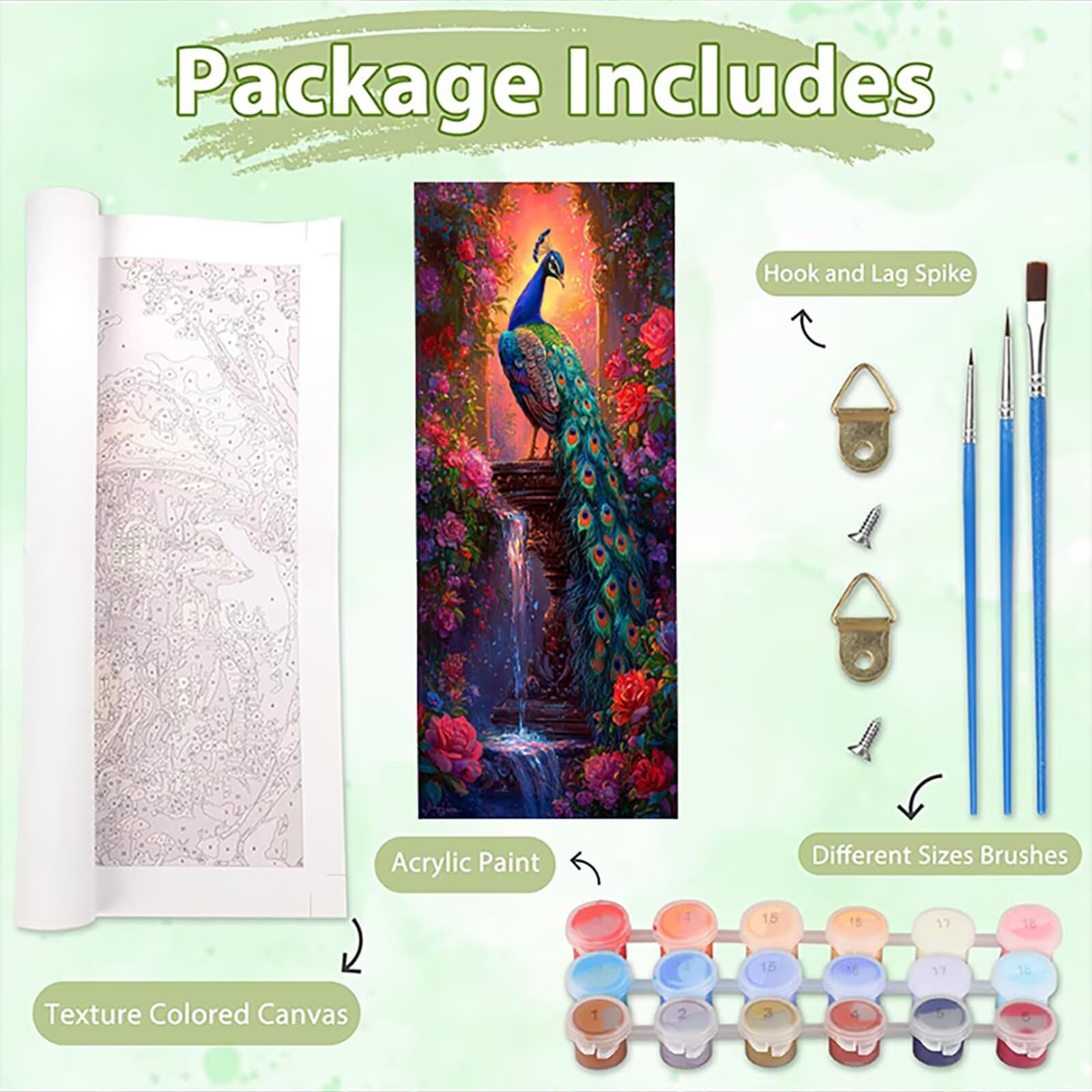Malen Nach Zahlen 50x150cm Leinwand Blumen Malen Nach Zahlen Erwachsene mit Ohne Rahmen, DIY Kreativ Set für Erwachsene mit Pinseln und Acrylfarbe, Zimmer Deko Pfau Landschaft Geschenk, P0M-890