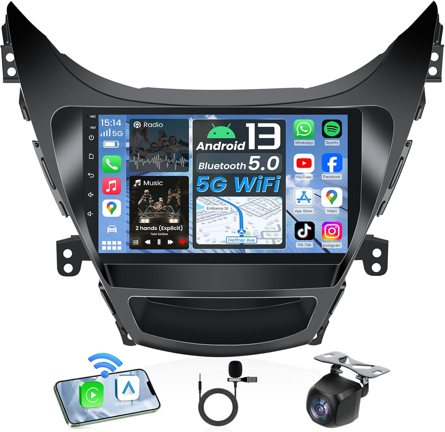 4Core + 64G ROM Android 13 Car Radio for Hyundai Elantra 2011 2012 2013: 9 Inch 1280x800 HD Touchscreen Stereo Upgrade Wireless Carplay Android Auto Backup Camera GPS Navigation 5G WiFi Bluetooth FM