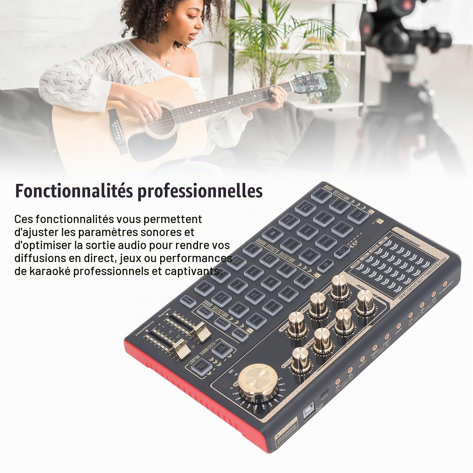 Changeur de Voix de Carte Son en Direct, Effets Sonores de Table de Mixage Audio Portable, Cartes Son Externes pour L'enregistrement en Streaming en Direct et les Jeux