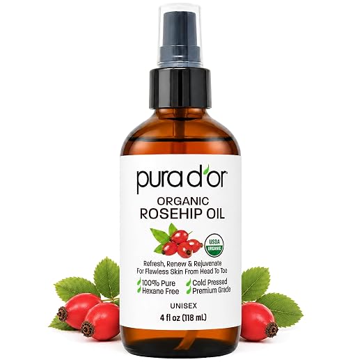 PURA D'OR Organic Rosehip Seed Oil,100% Pure Cold Pressed USDA Certified All Natural Moisturizer Facial Serum For Anti-Aging,Acne Scar Treatment,Gua Sha Massage,Face,Hair & Skin,Women & Men,4oz