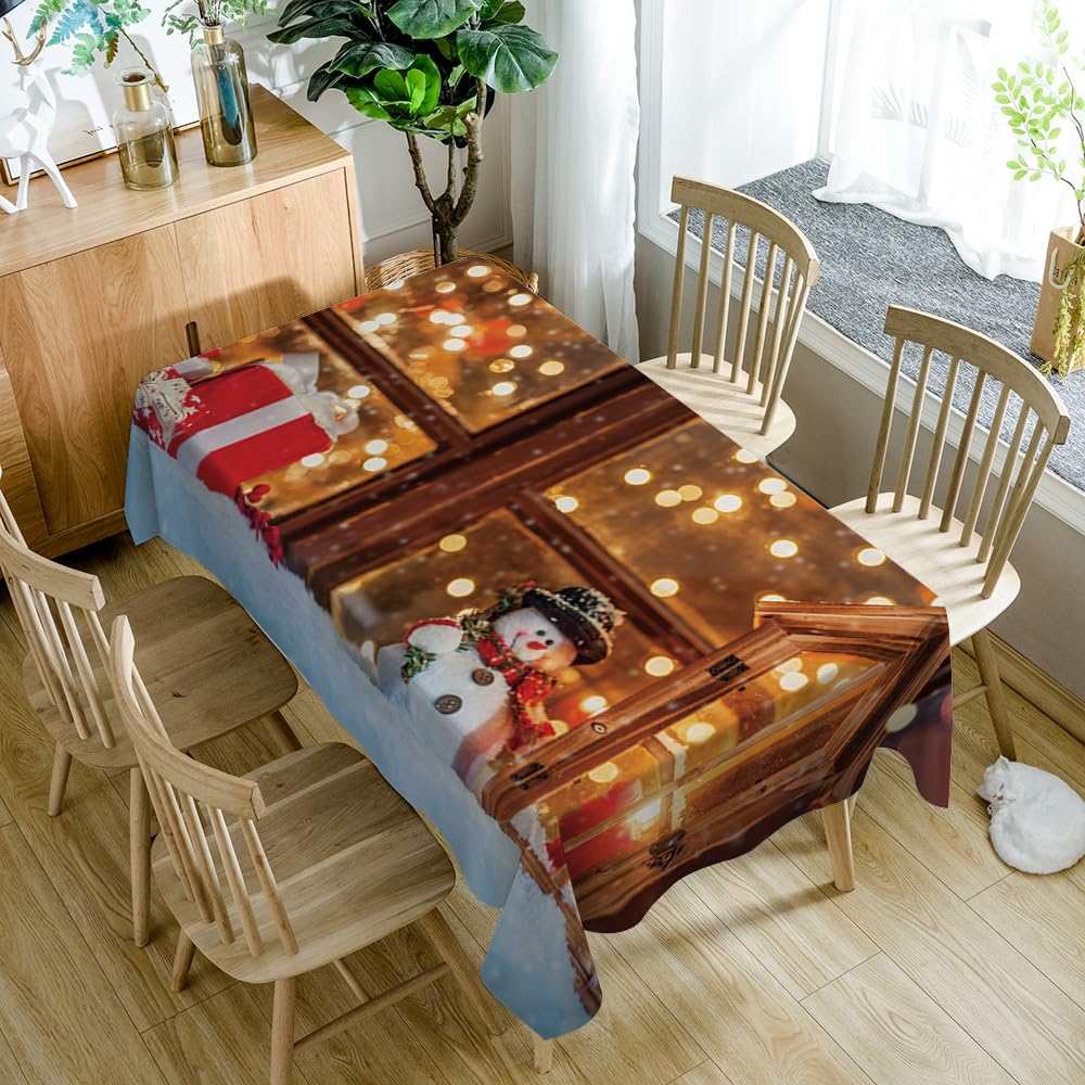 Mantel Antimanchas Muñeco De Nieve Marrón Mantel Mesa Rectangular Poliéster Manteles de Mesa Impermeable Lavable Manteles Antimanchas para Casa Comedor Cocina Fiesta(140x200cm)