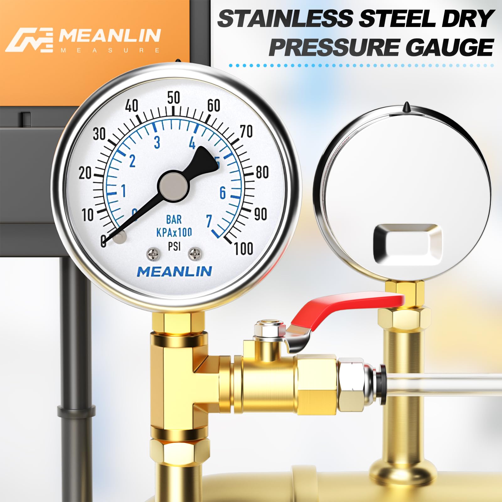 Stainless Steel Pressure Gauge - 0-100PSI Waterproof -7