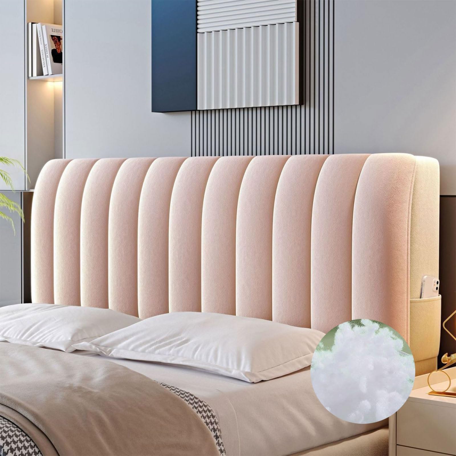Funda Acolchada para Cabecera En Terciopelo, con Relleno De Algodón Acolchado Cubre Protectora para para Camas Individuales Dobles King Queen Decoración De Dormitorio(Rosa,150cm)