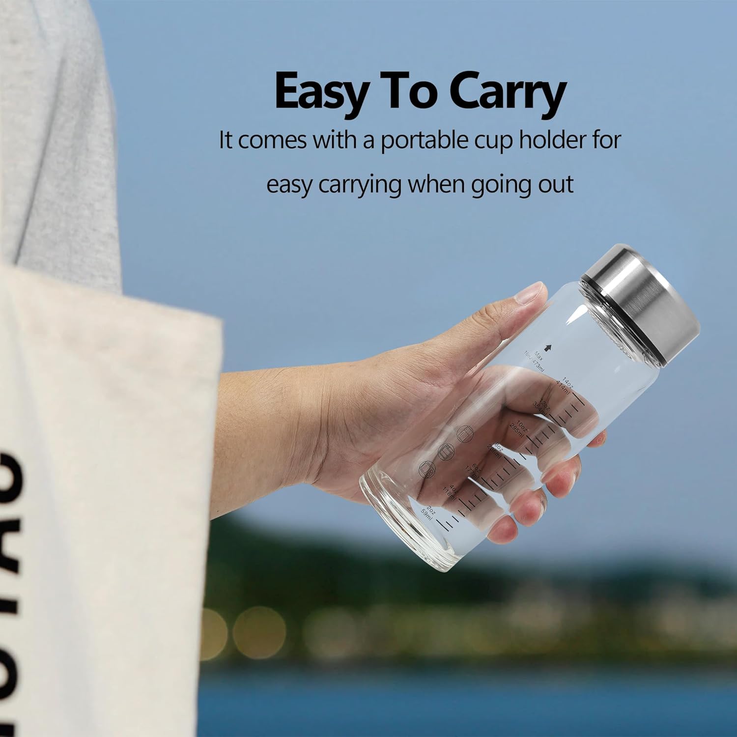 Glass Juice Water Bottles 4 Pack 20 OZ,Wide Mouth Glass Water Bottles with Lids and Sleeve,for Juicing, Smoothies, Milk, Protein, Reusable, Leak Proof, Shaker bottle