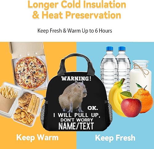 Miniatura 6 de Bolsa de almuerzo reutilizable Capybara personalizada, bolsas de almuerzo con aislamiento medio con correa para el hombro, lonchera divertida para